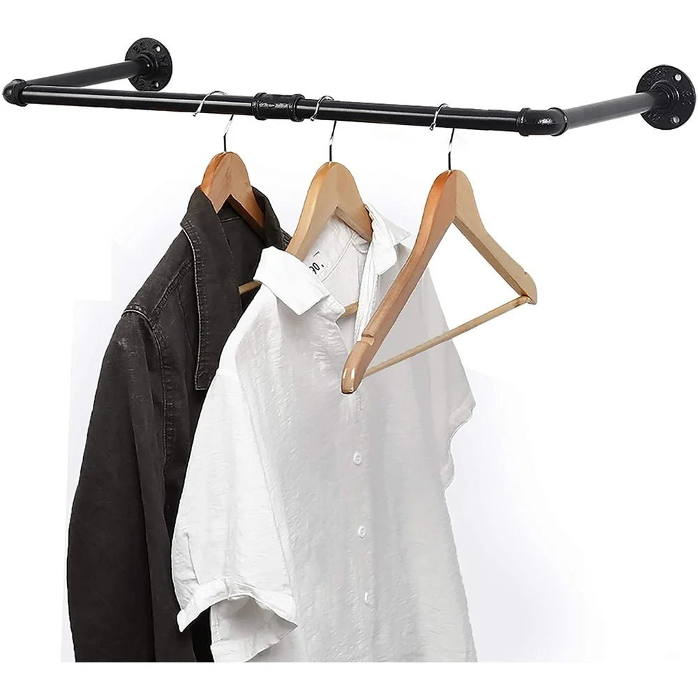 Wall Mounted Industrial Pipe Clothes Rack Heavy Duty Garment Organizer