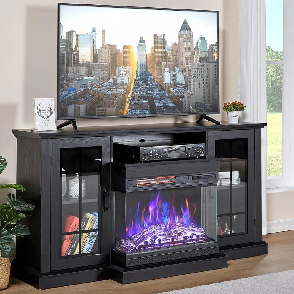 3-Sided Glass Fireplace TV Stand for TVs up to 65 inch Entertainment Center