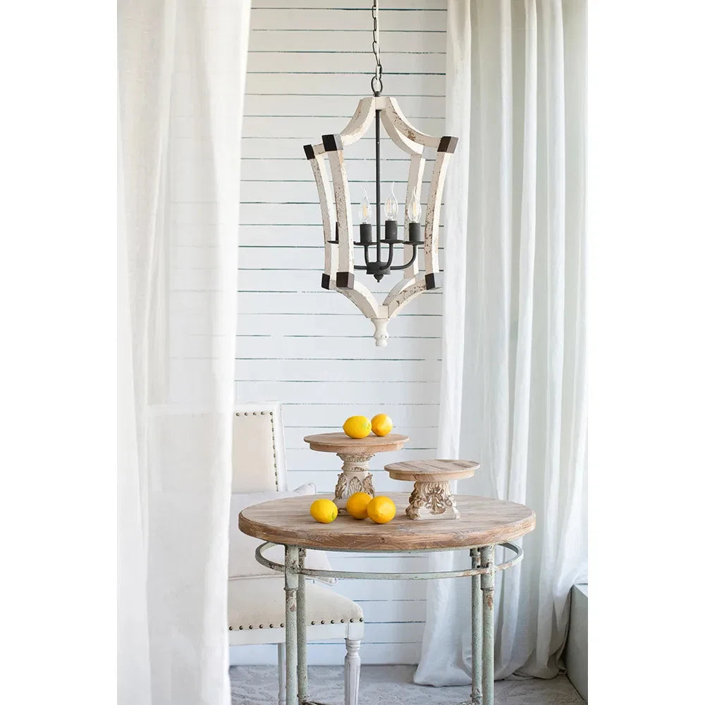 4-Light Wood Chandelier Adjustable Chain Fixture for Dining Room