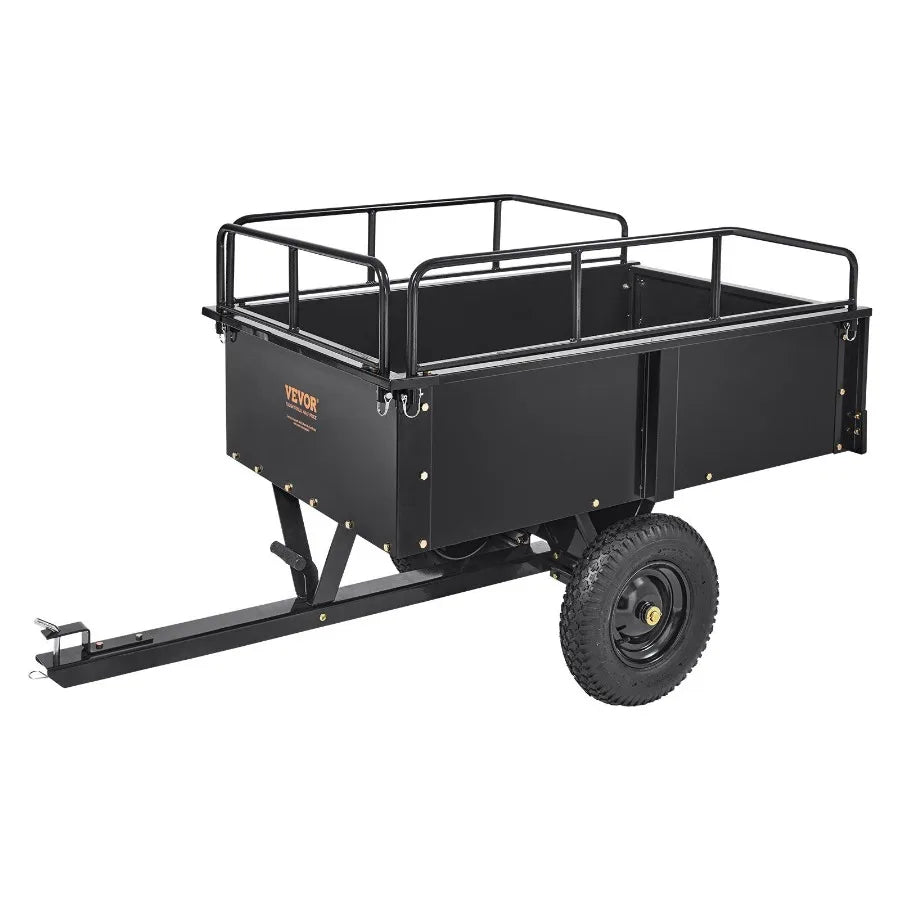 Heavy Duty ATV Trailer Steel Dump Cart 750lb 15 Cu Ft Garden Utility