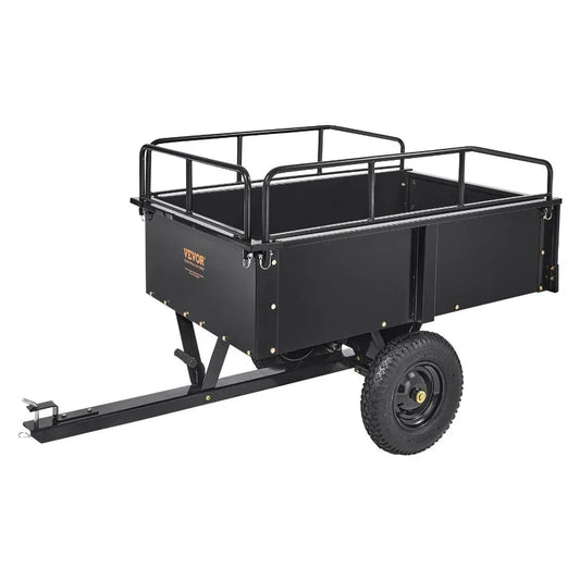 Heavy Duty ATV Trailer Steel Dump Cart 750lb 15 Cu Ft Garden Utility