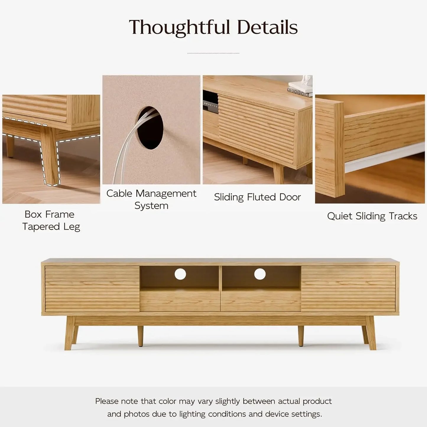 70 Inch Mid Century Modern TV Console Low Profile Media Stand Oak