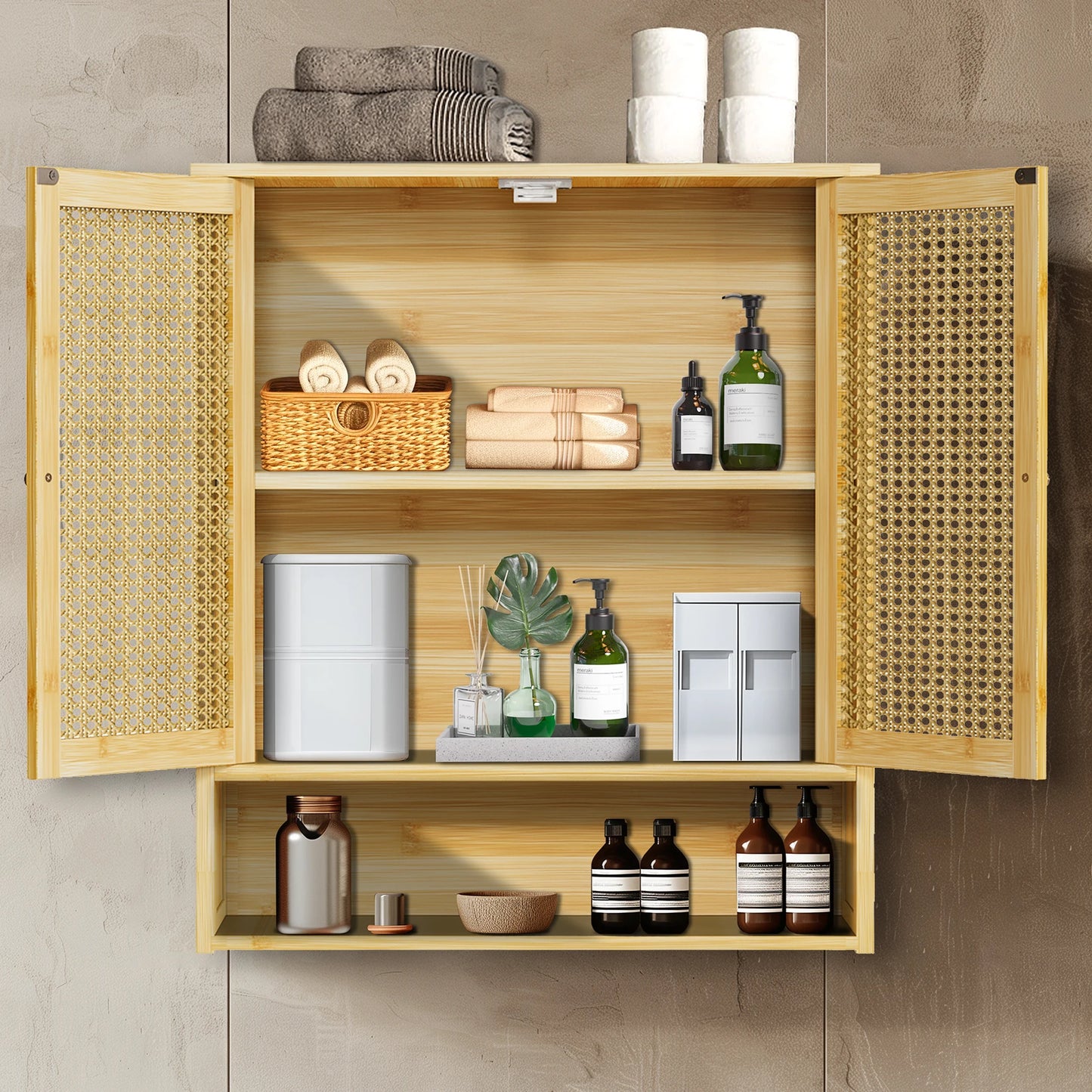Ljustra Solid Wood Bamboo Bathroom Wall Cabinet Storage Organizer