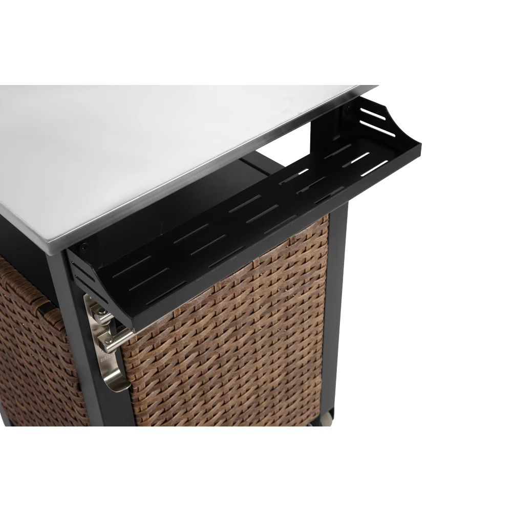 Single Door Bar Cart Outdoor Kitchen Wicker Rolling Cart Storage Cabinet