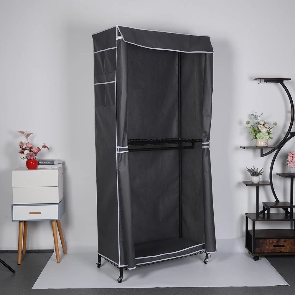 Portable Storage Closet with Wheels Heavy Duty Garment Rack with Cover