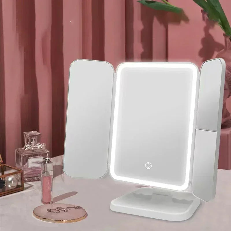 Trifold LED Makeup Mirror with Lights Dimmable Magnification Portable