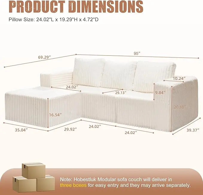 Modular Sectional Sofa Deep Seating Storage Memory Foam 3-Seater Cloud
