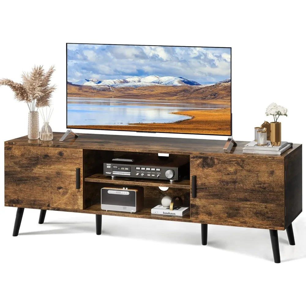 TV Stand for 55 Inch TV with Adjustable Shelf and 2 Cabinets