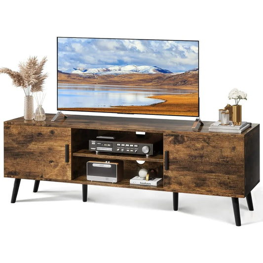 TV Stand for 55 Inch TV with Adjustable Shelf and 2 Cabinets