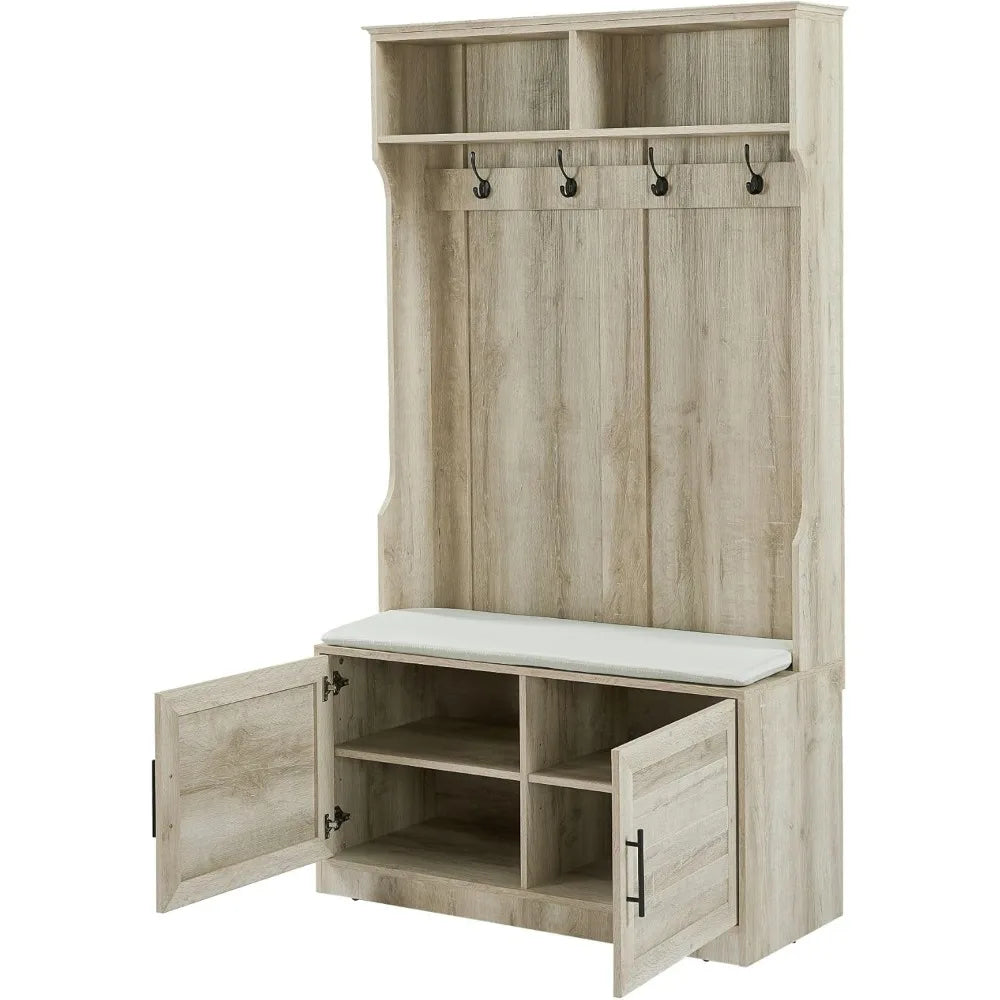 Wood Coat Rack Storage Shoe Cabinet with Clothes Hook and Sponge Pad