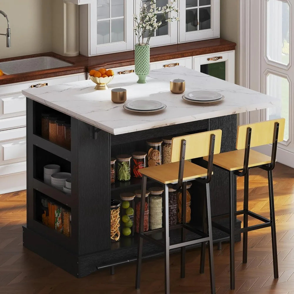 Large Kitchen Island with Electrical Outlets Drop Leaf Marble Countertop