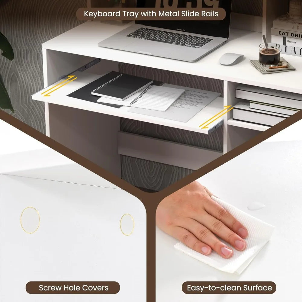 Computer Desk with Hutch 43.5 Inch Home Office Desk with Charging Station