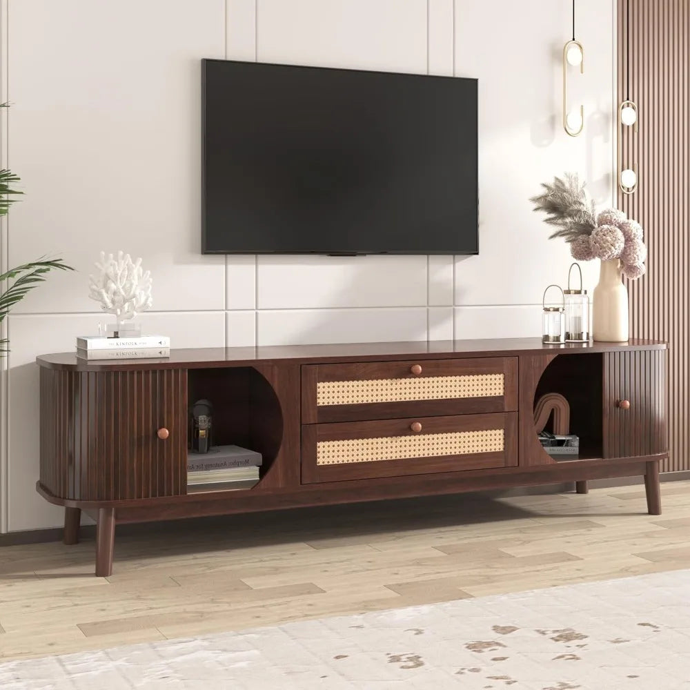 Modern Fluted TV Stand for 75" TVs Mid-Century Entertainment Center