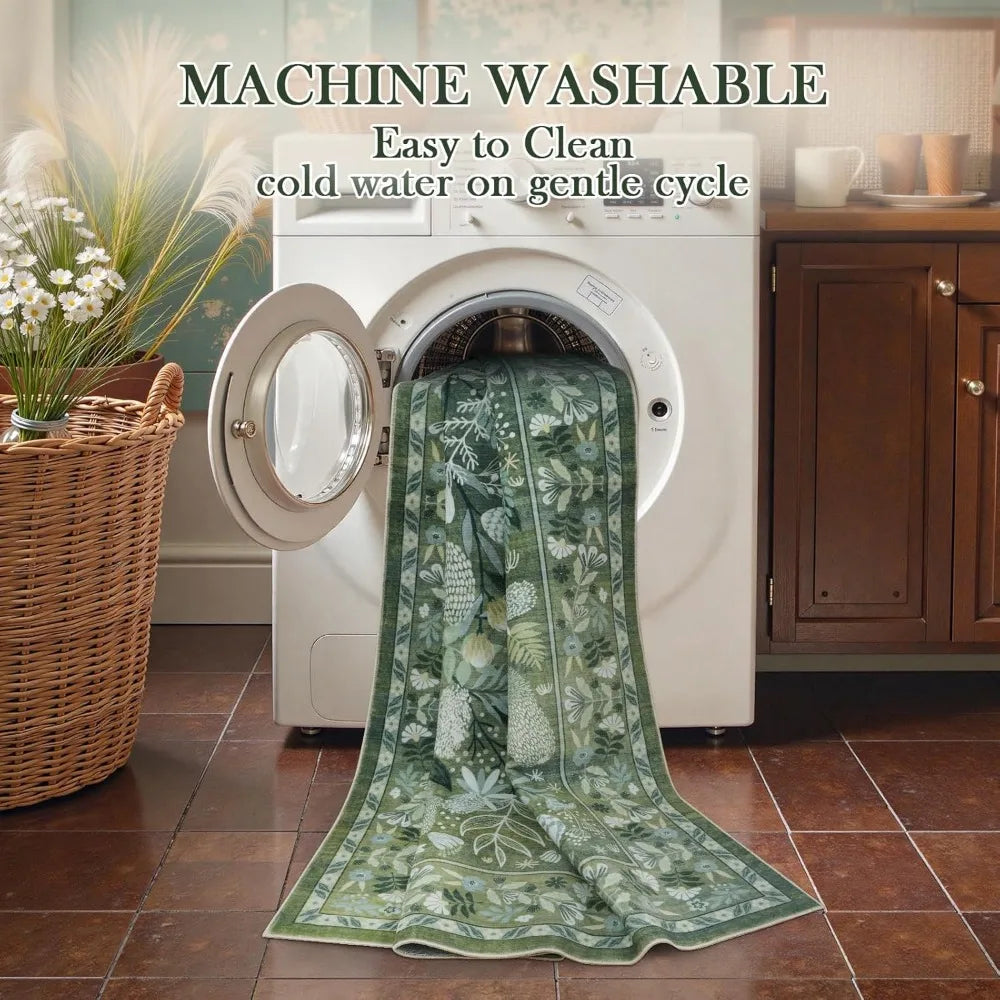 Large Botanical Floral Area Rug 8x10 Washable Non-Slip Soft Living Room