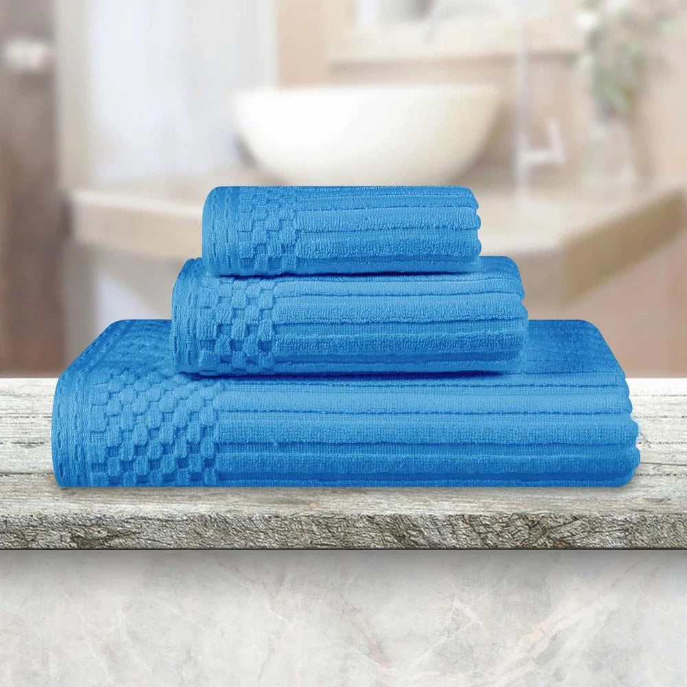 3 Piece Ribbed Cotton Towel Set Absorbent Quick Dry Bathroom Essentials