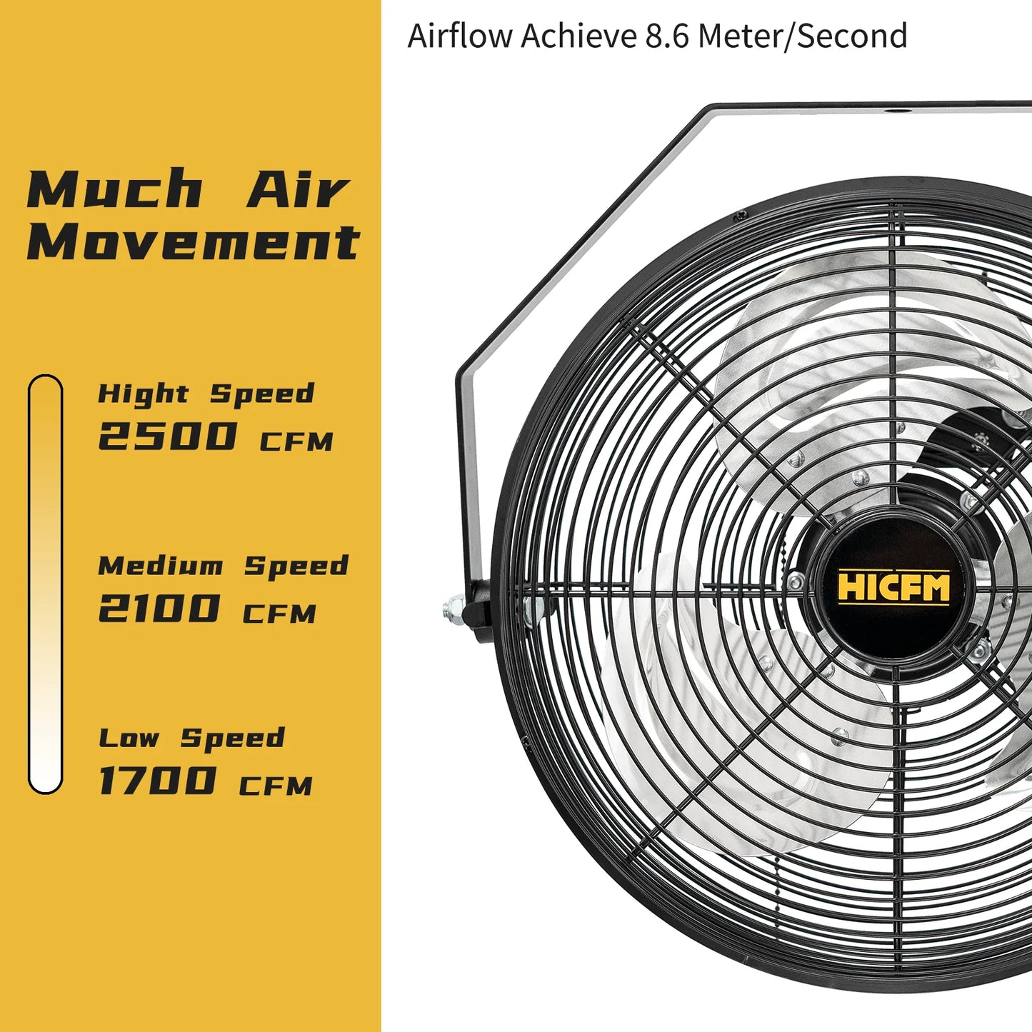 Ljustra 2500 CFM 12 Inch Industrial Wall Mount Fan High Velocity 3 Speed