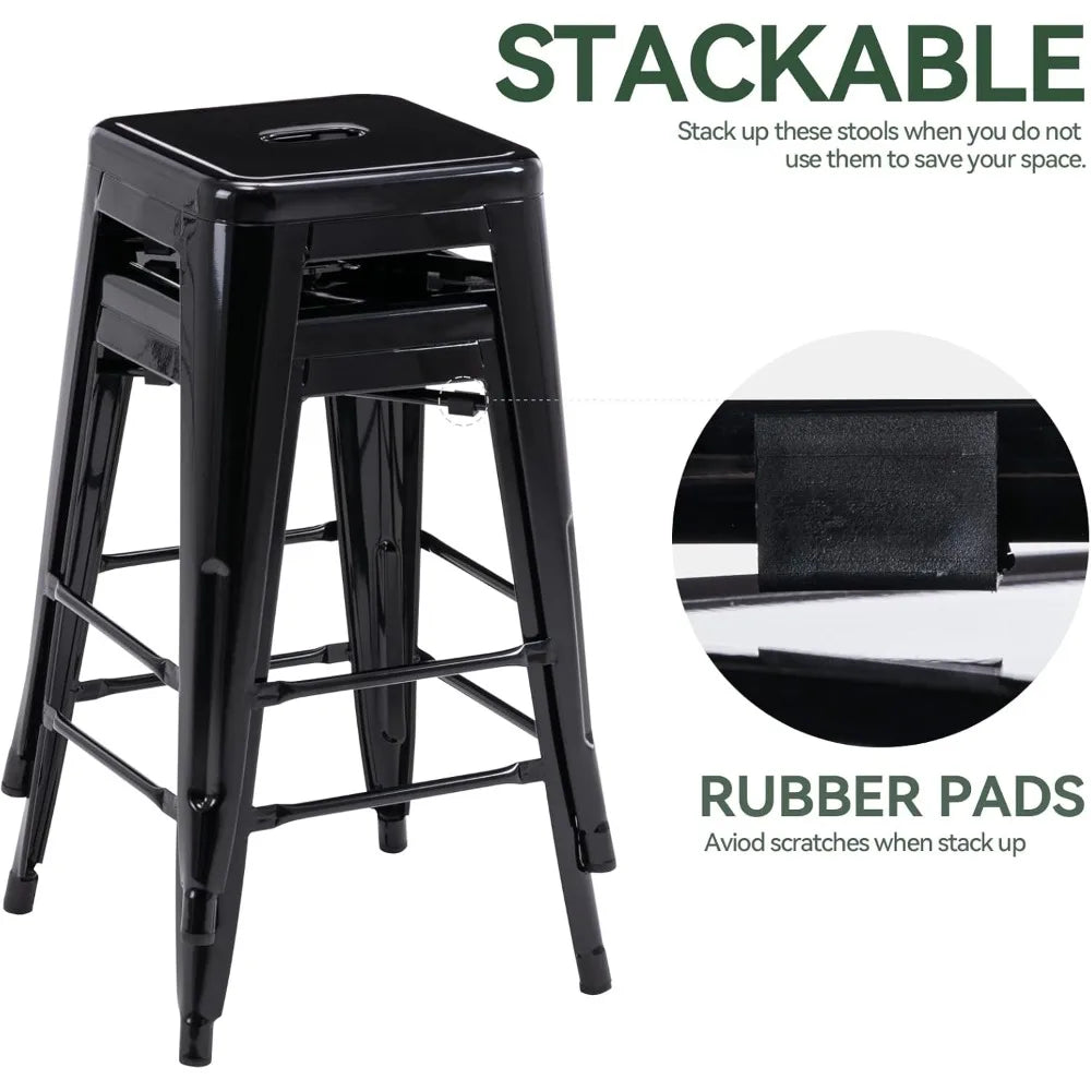 24 Inch Backless Metal Bar Stools Indoor Outdoor Set of 2 Modern Design