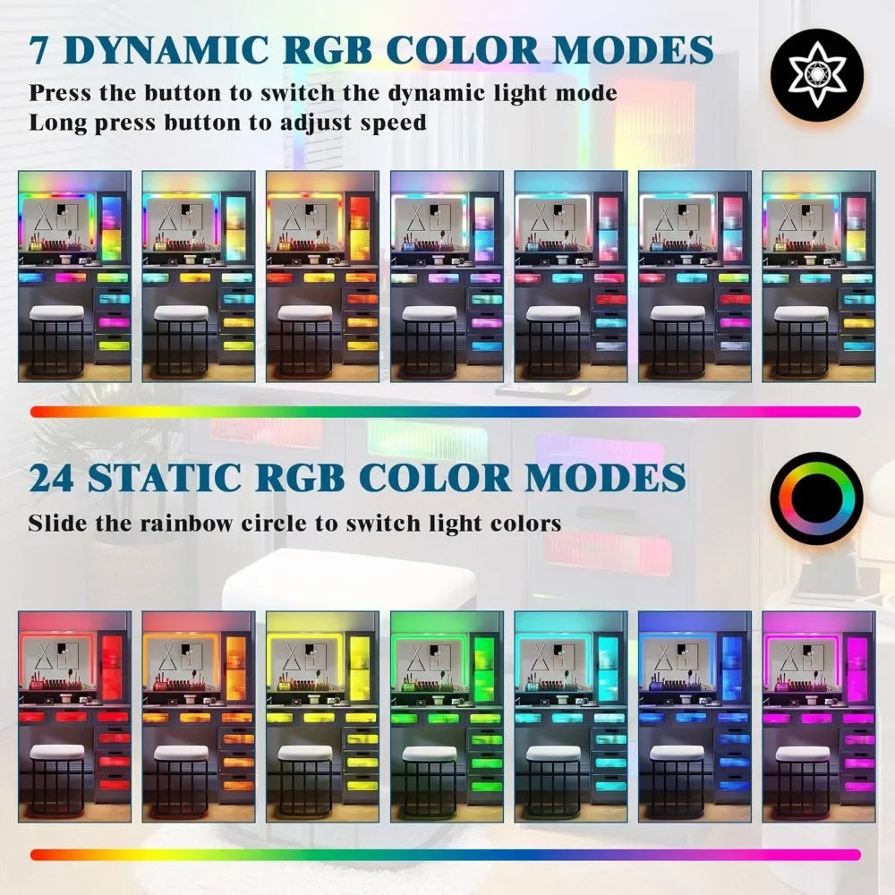 New Trend RGB Vanity Desk with Mirror LED Lights USB Wireless Charger