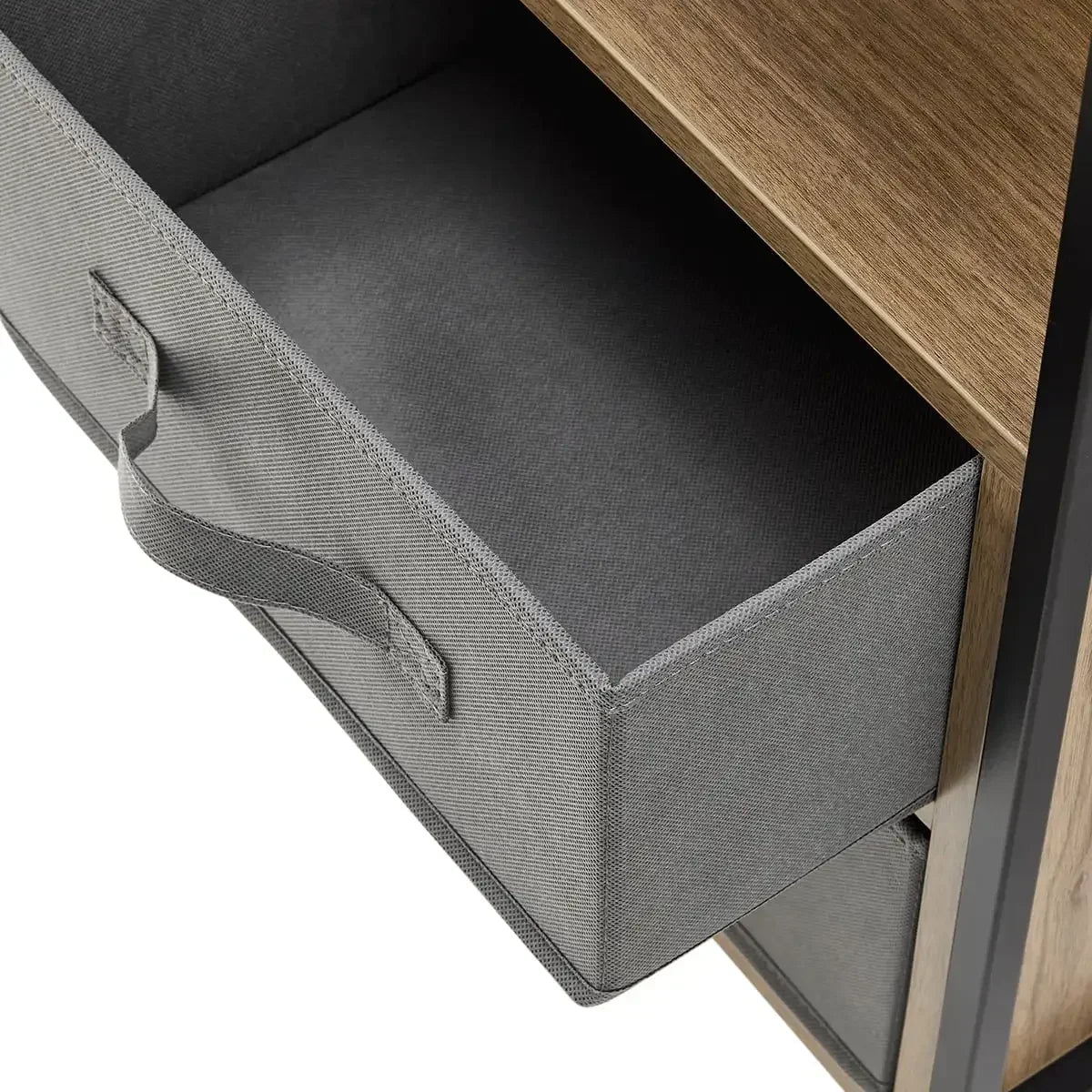 2-Drawers Nightstand with USB Port Modern Fabric Storage Black