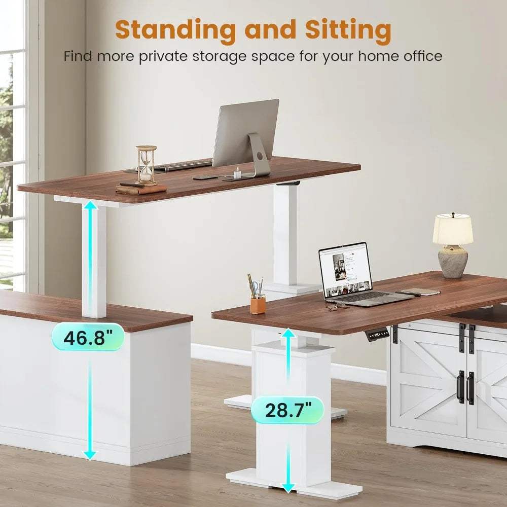 Farmhouse L Shaped Standing Desk 55 Inch Adjustable Corner Office Desk