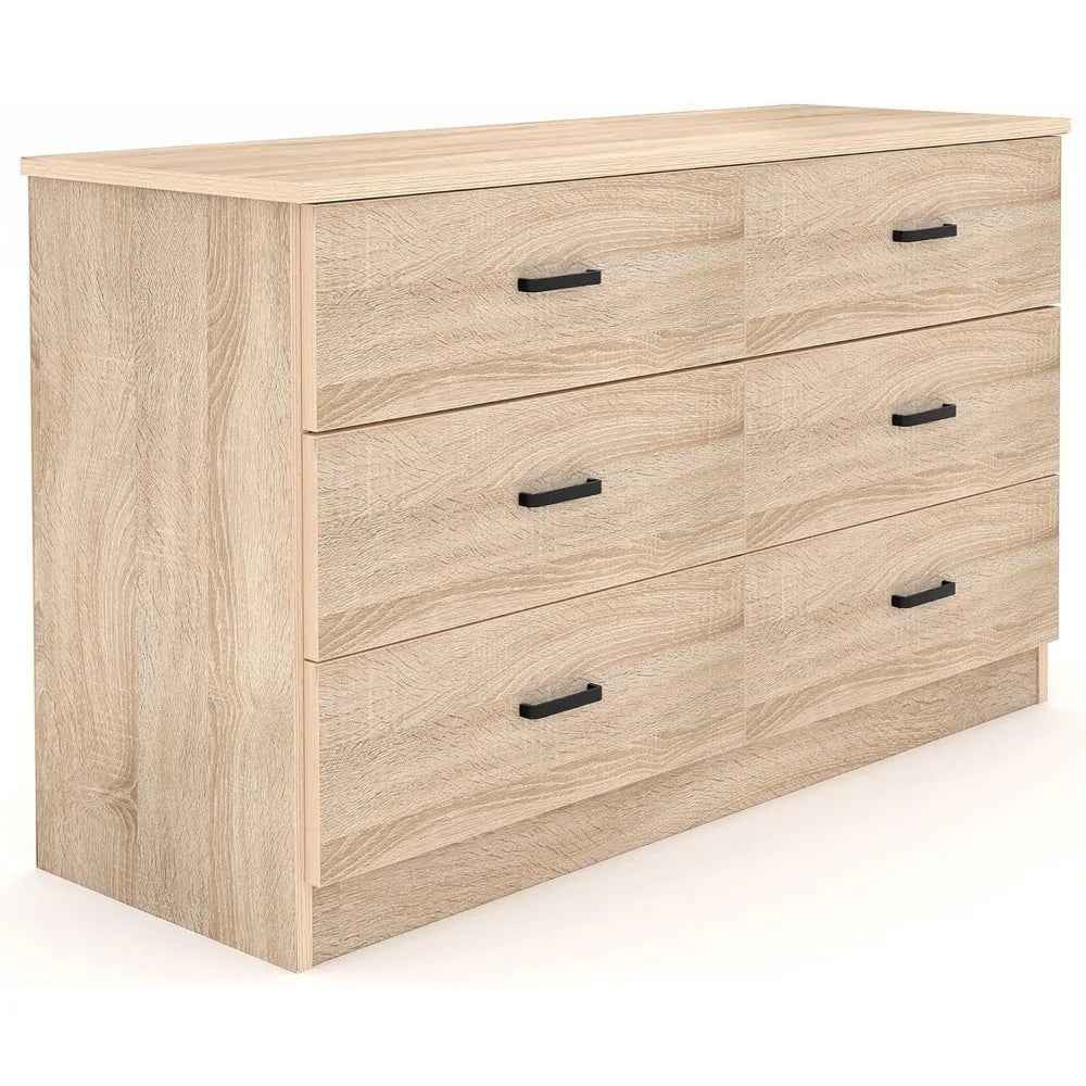 Modern 6 Drawer Dresser Double Chest of Drawers Bedroom Storage Organizer