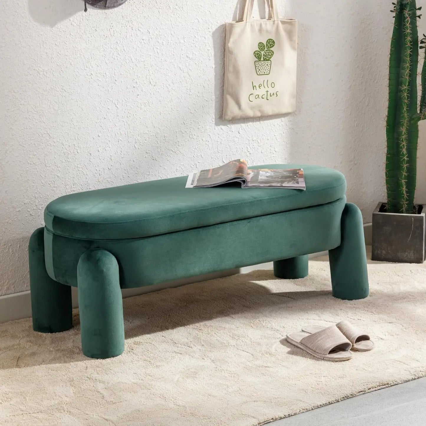 Modern Upholstered Storage Bench 44.75 Inch Velvet Ottoman for Home