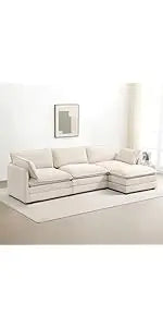 112 Inch 4 Seat L Shaped Modular Corduroy Sofa Set for Living Room