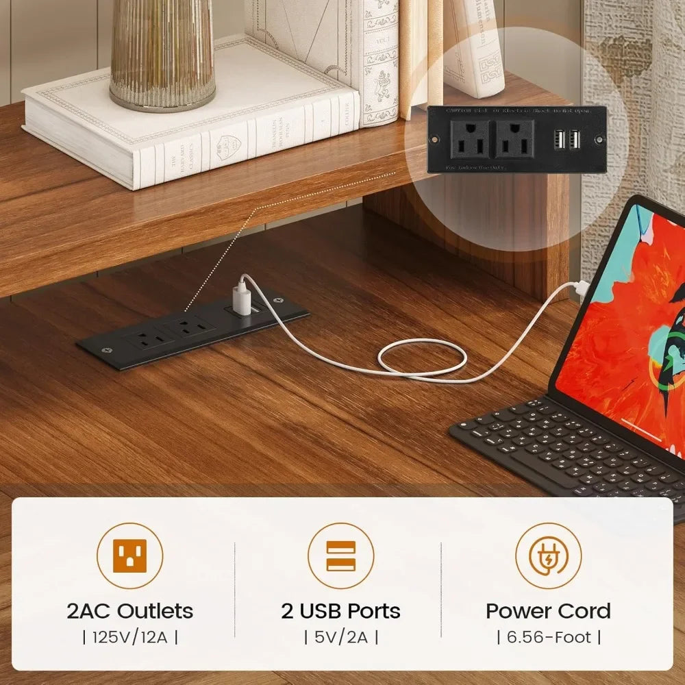 Farmhouse L Shaped Desk 55 Inch Office Gaming Desk with LED Lights