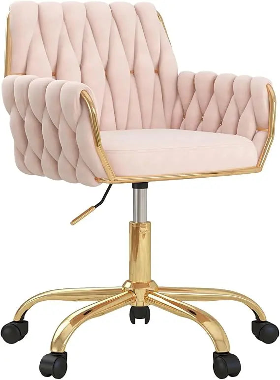 Velvet Home Office Chair Adjustable Swivel Makeup Chair Golden Base