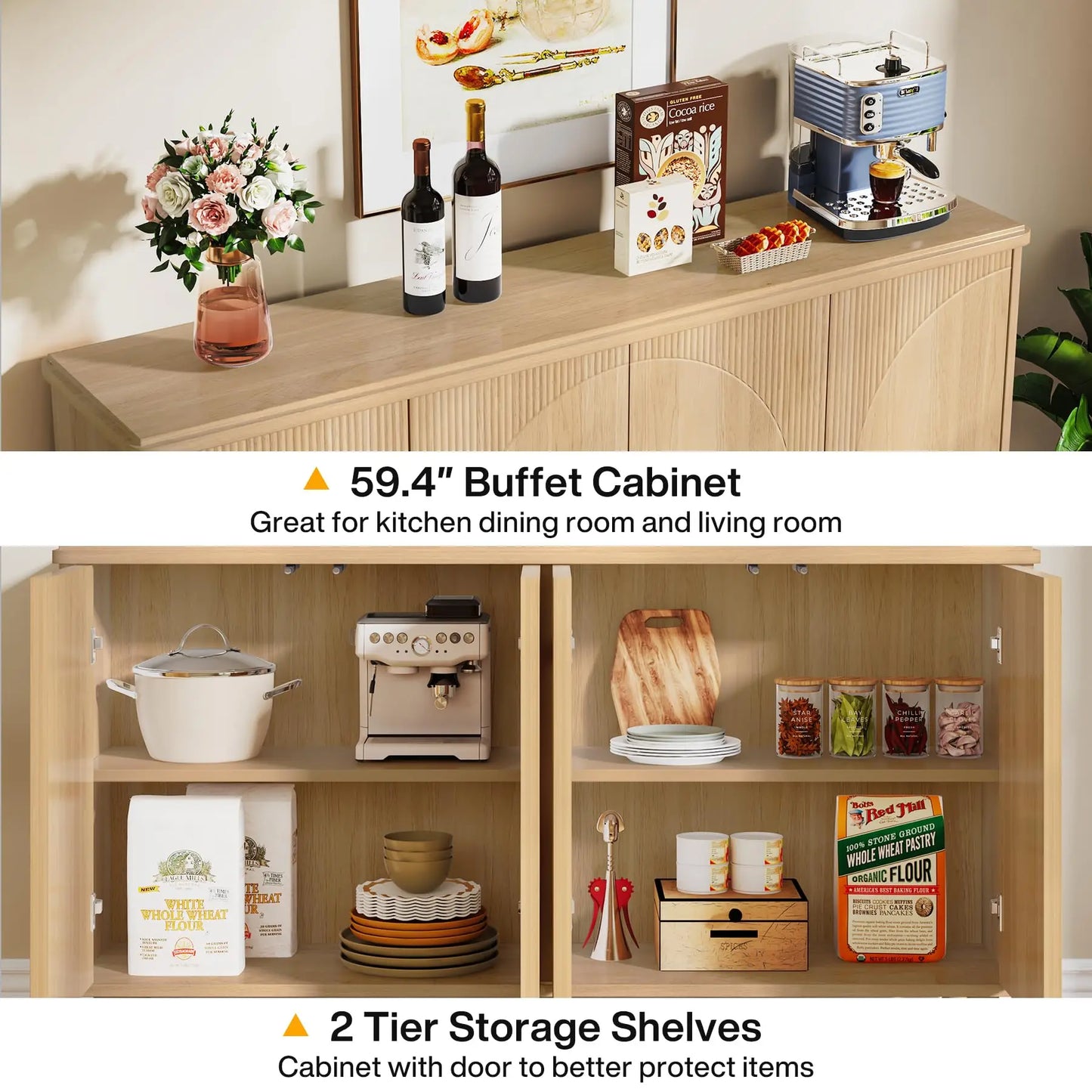 Ljustra Buffet Cabinet Sideboard Storage 59.4 Inch Modern White Kitchen