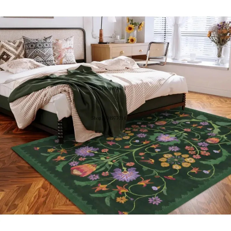 Indoor Non-Slip Area Rug with Colorful Floral Design for Living Room