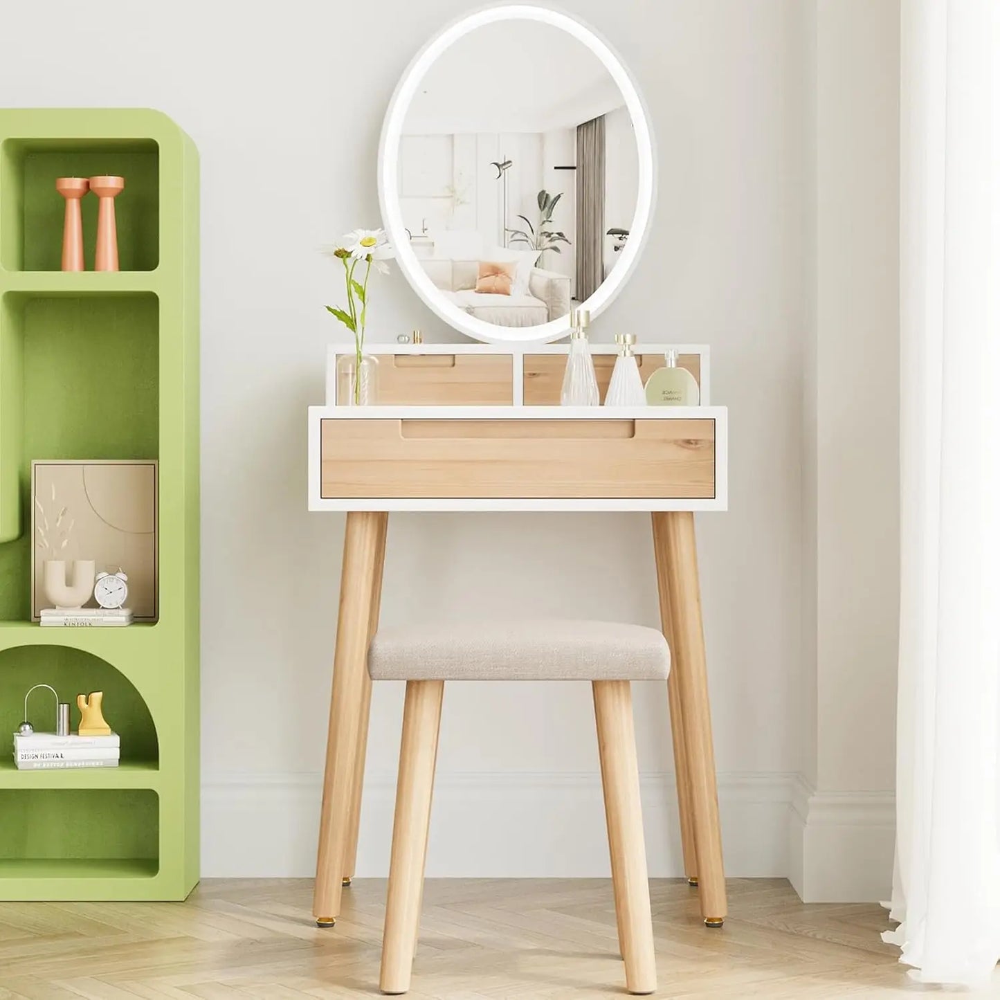Small Makeup Vanity Desk with Lights Compact Space Saving Design