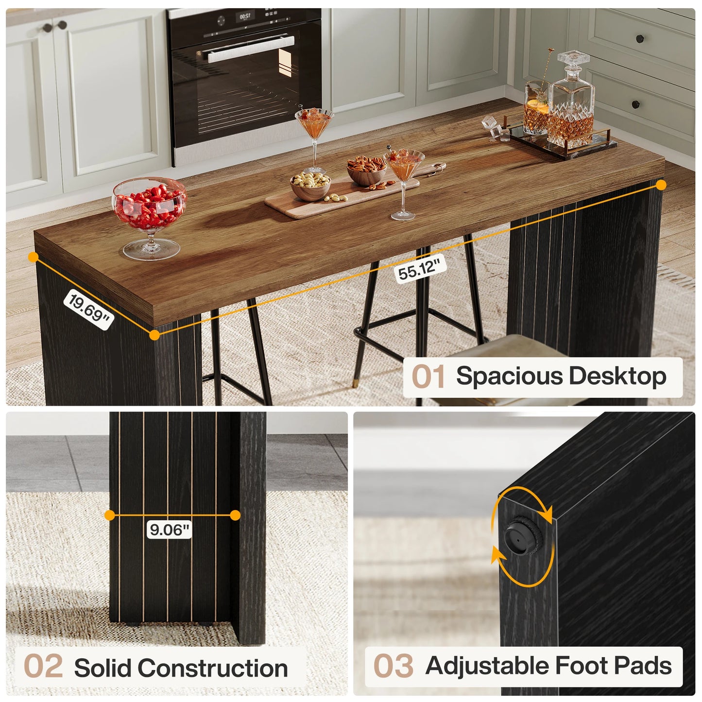 Tribesigns 55 Inch Bar Table Modern Mini Bar with Faux Marble Top