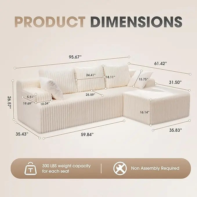 Ljustra Modular L-Shaped 3-Seat Sectional Sofa with Storage