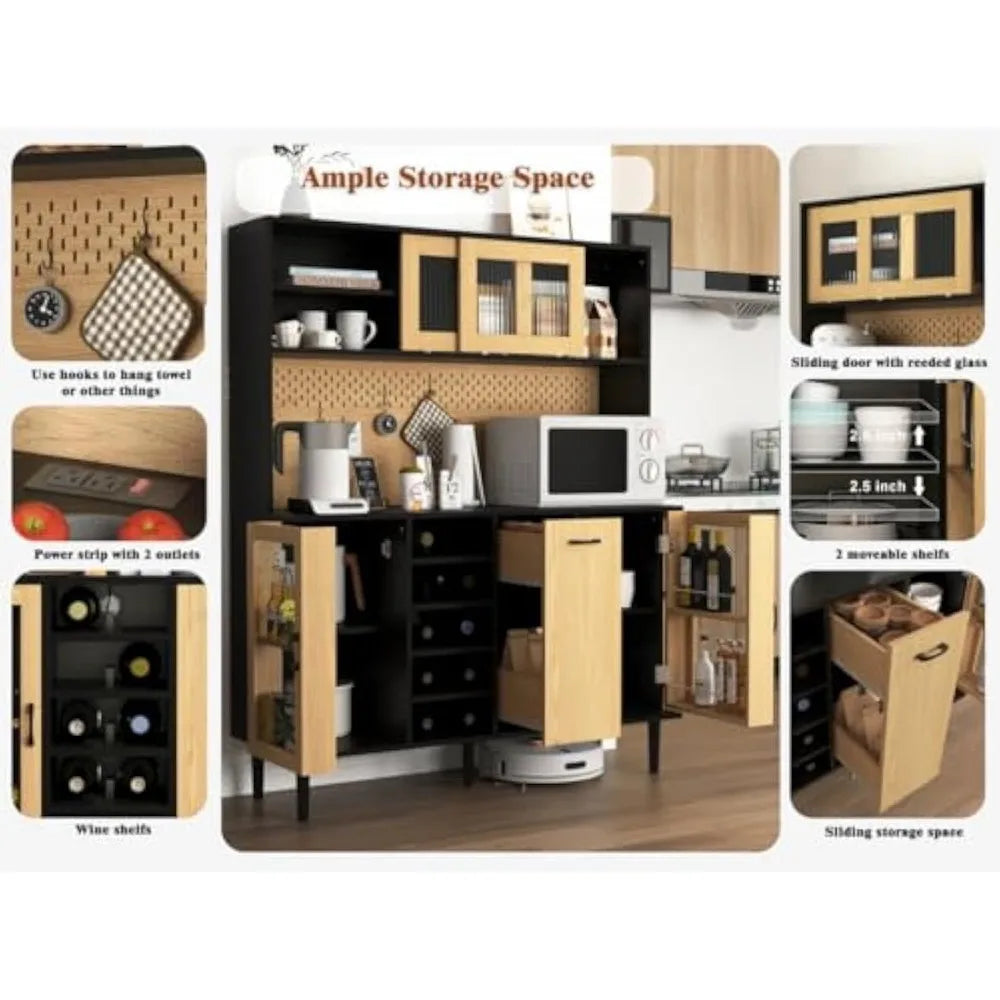 59 Inch Buffet Sideboard Cabinet Storage Wine Rack Coffee Bar Kitchen