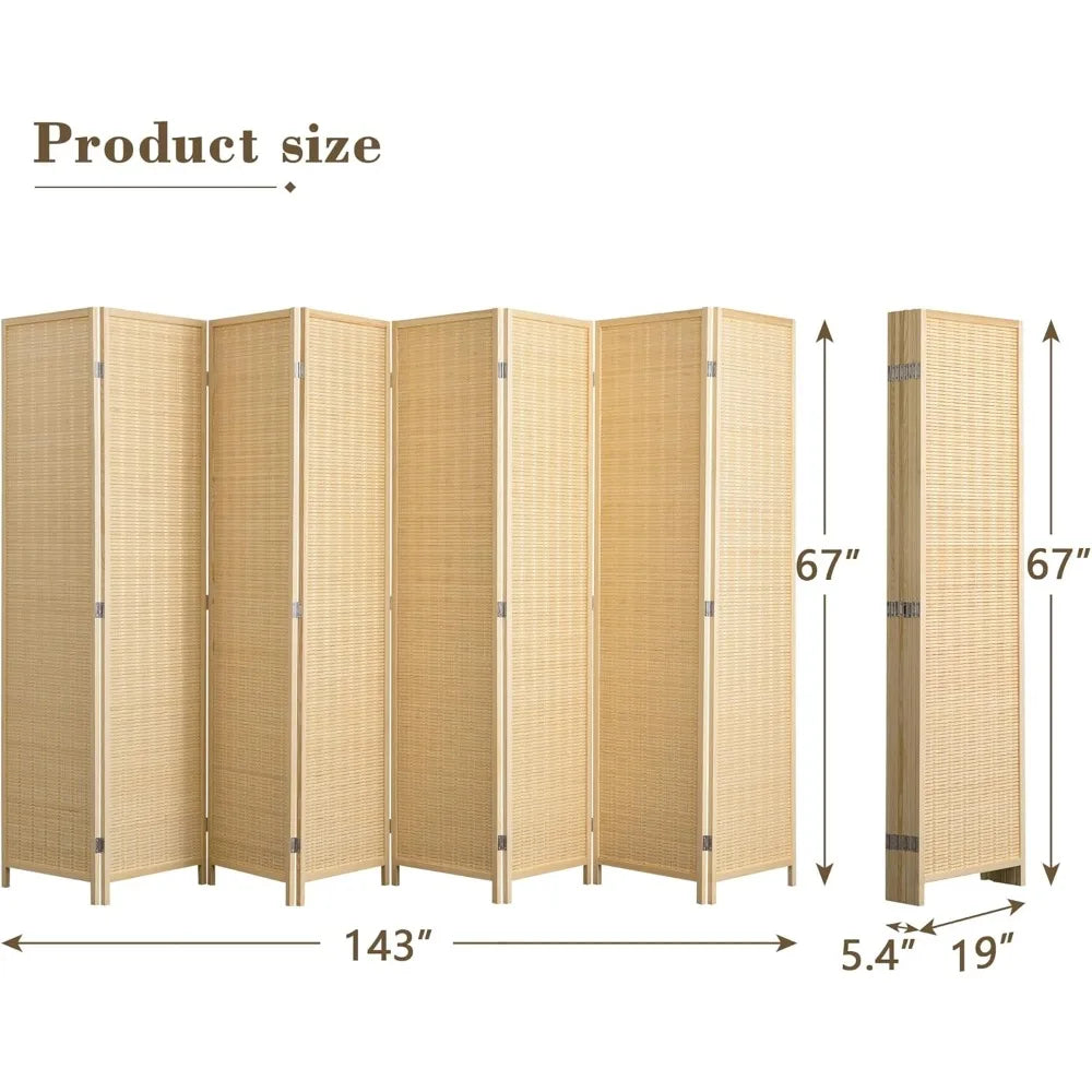 8 Panel Bamboo Room Divider Folding Privacy Screen Natural Wood