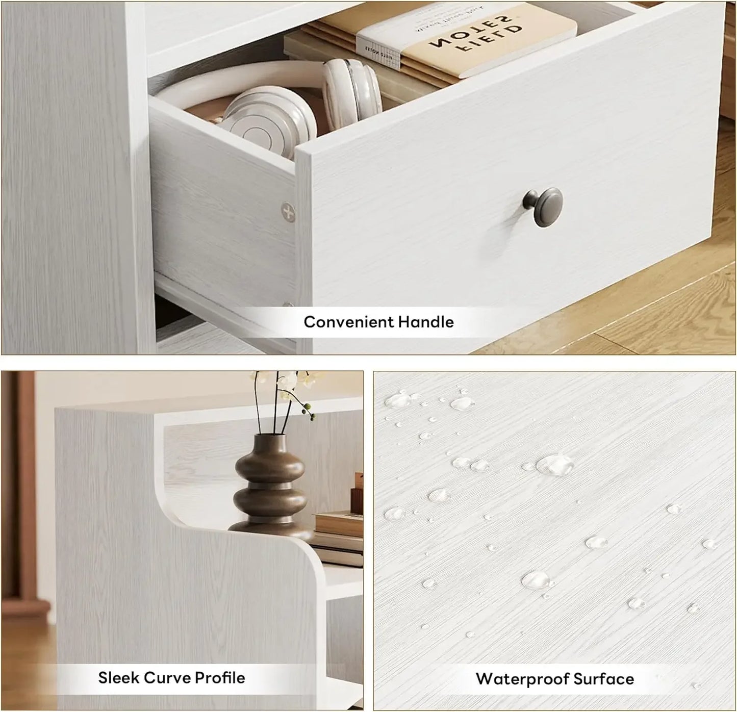 Modern Nightstand with Drawer Open Shelf Bedside Table Storage