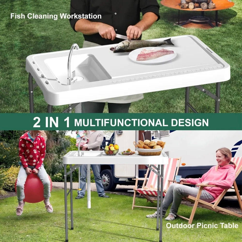 42.5" Fish Cleaning Table Sink Folding Camping Station Outdoor Use
