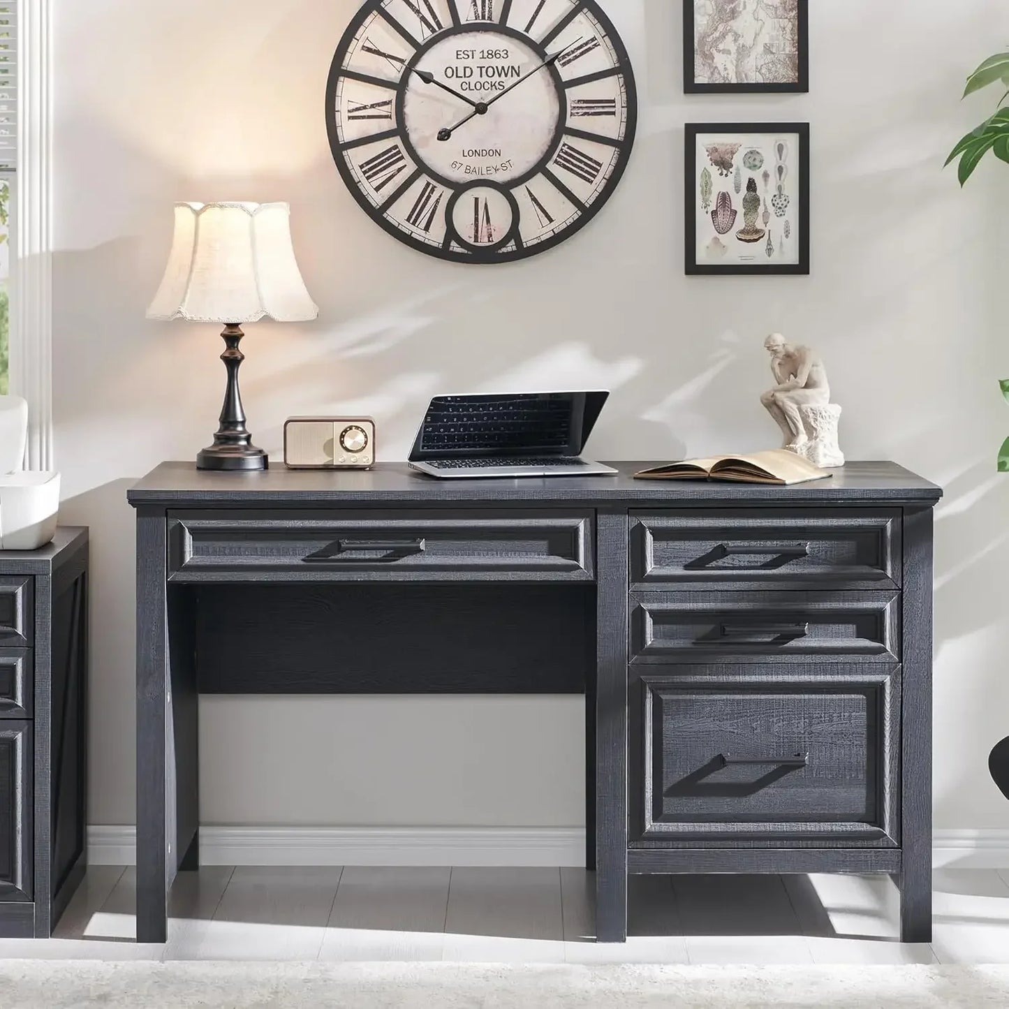 53 Inch Home Office Desk with File Cabinet Modern Farmhouse Computer Desk