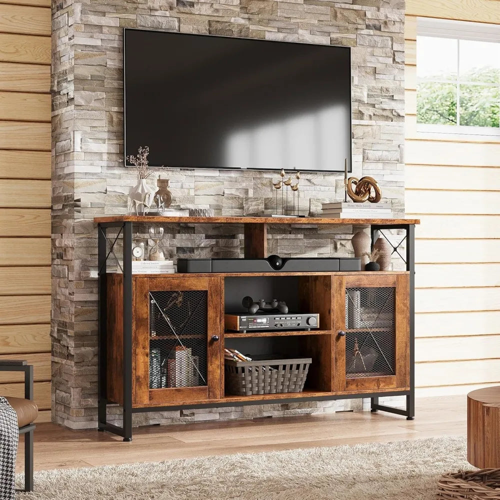 Ljustra Tall TV Stand 55 Inch Rustic Storage Console for Living Room