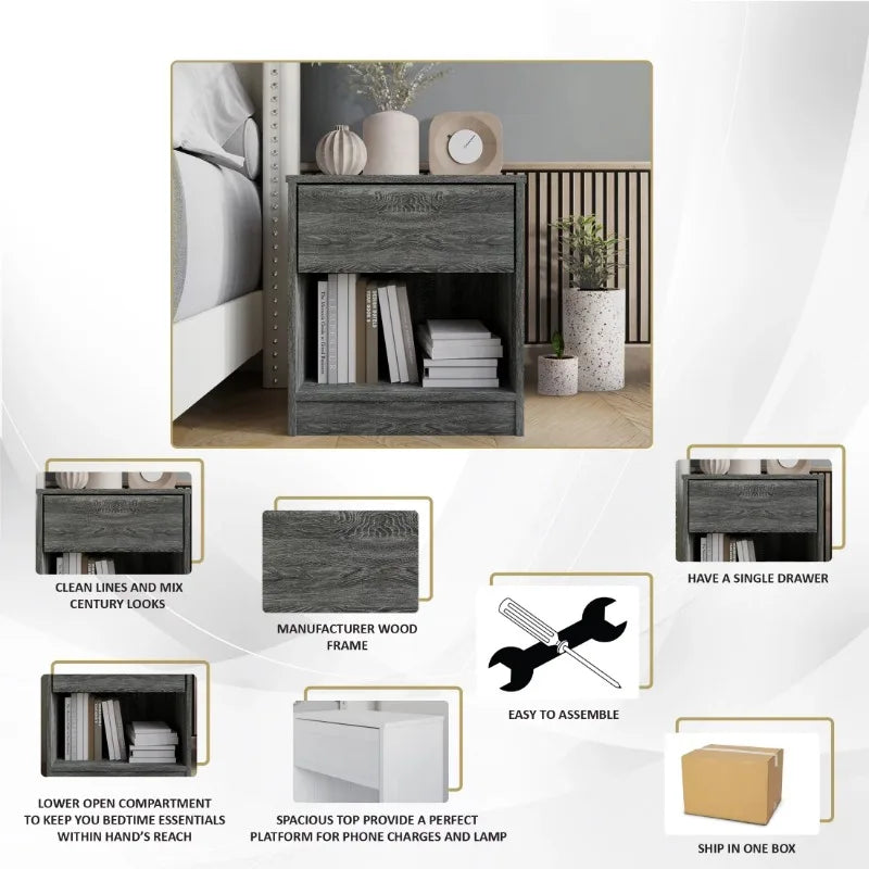 Versatile Wood Side Table Minimalist Nightstand with Drawer for Living Room