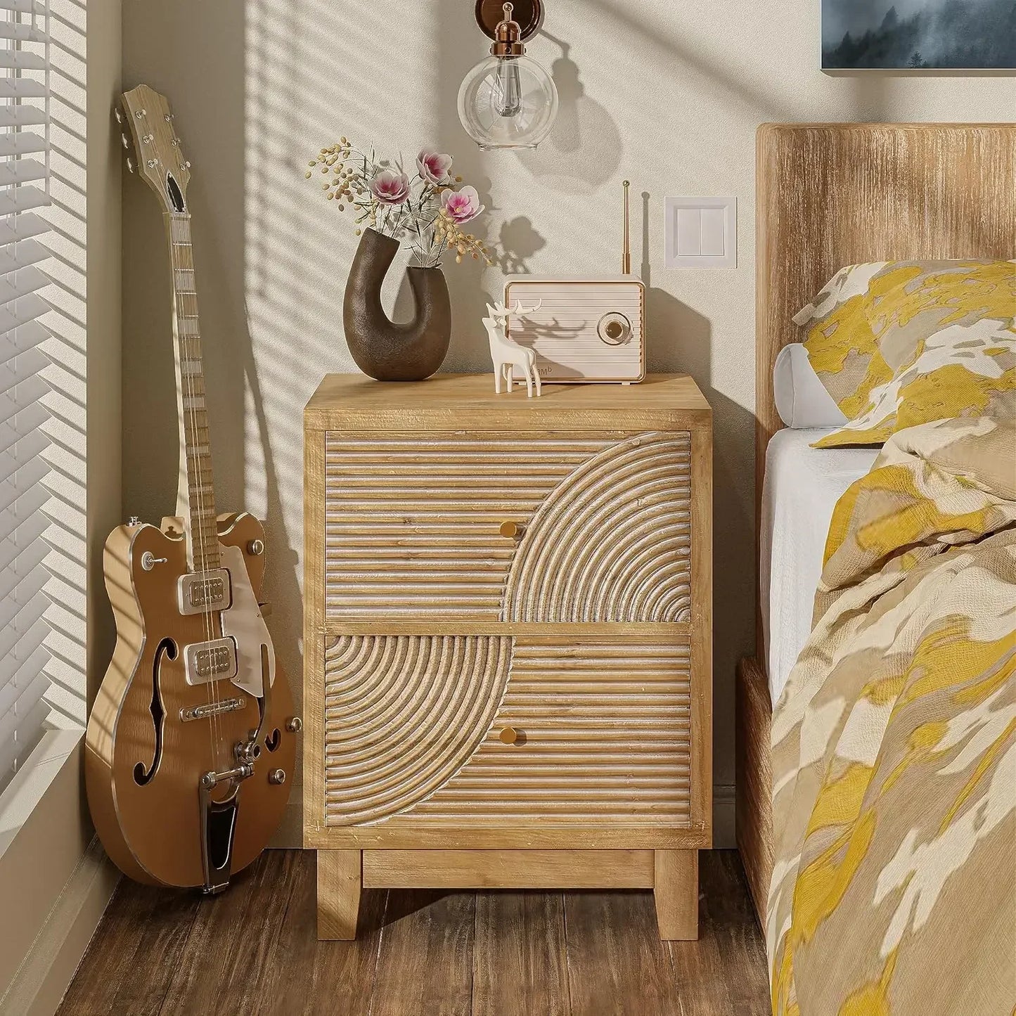 2-Drawer Nightstand Set of 2 Mid Century Modern Nightstands Fully Assembled