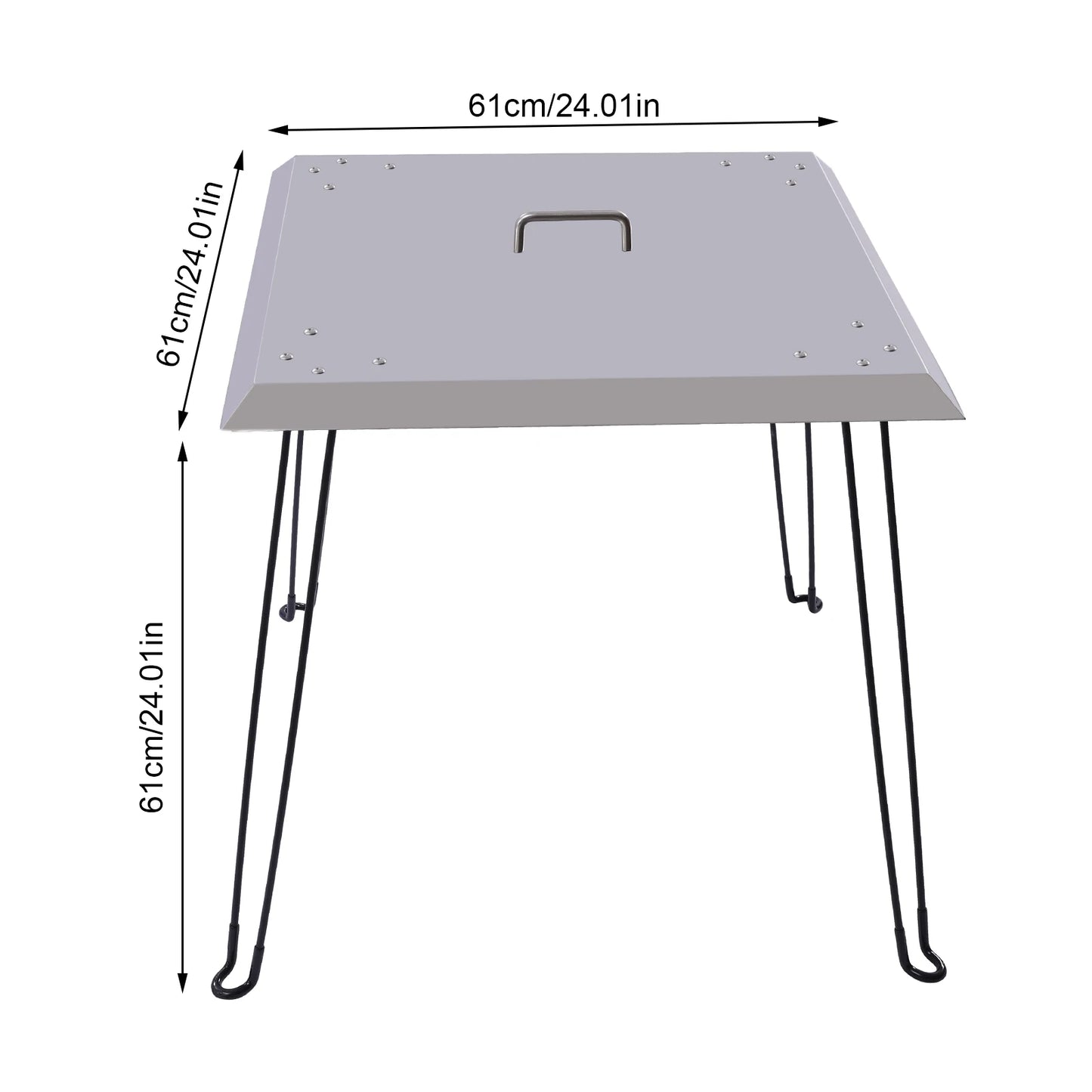 Stainless Steel Fire Pit Heat Deflector Square Lid with Foldable Legs