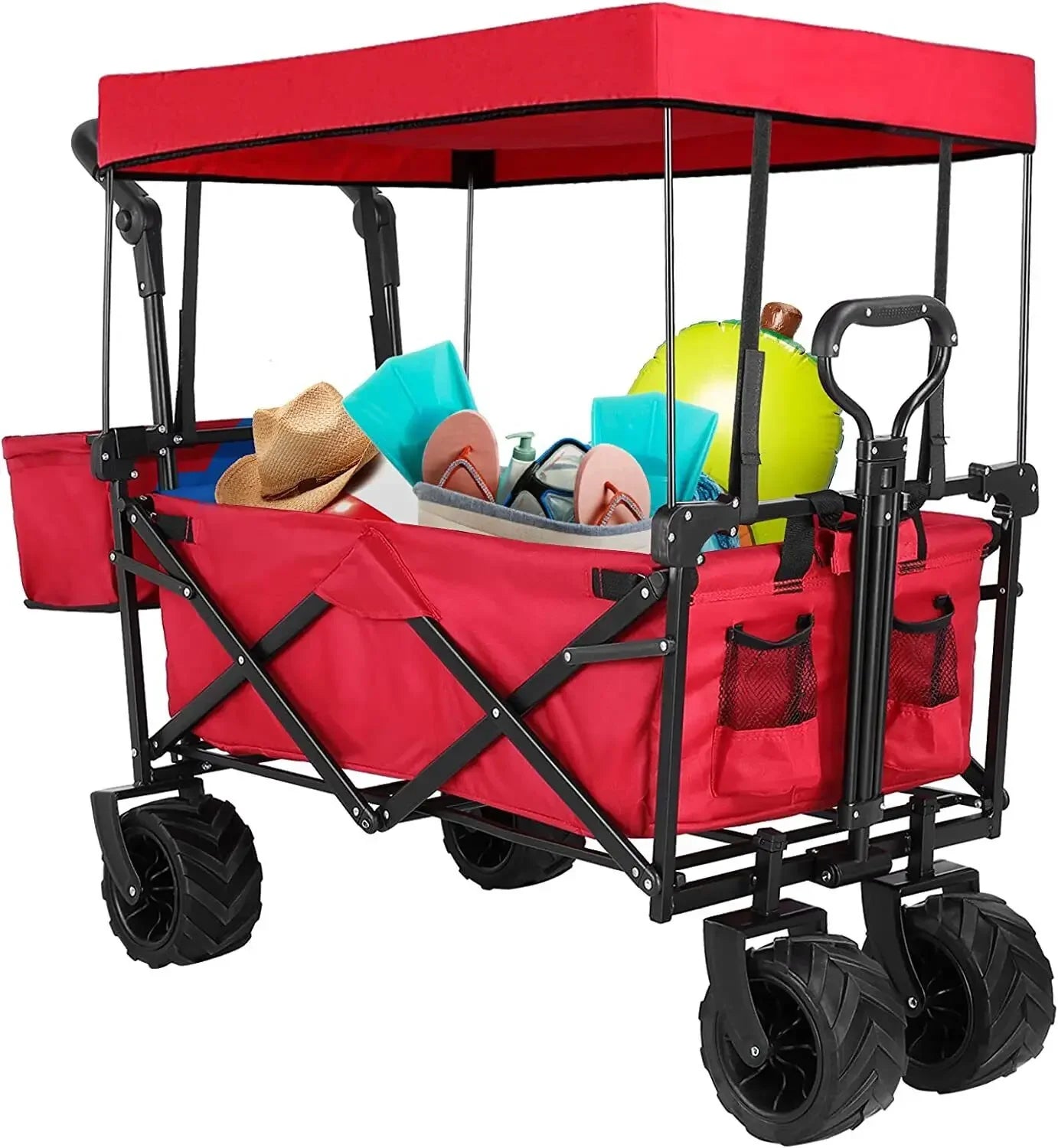 Foldable Handcart with Roof 115kg Off-Road Transport Trolley