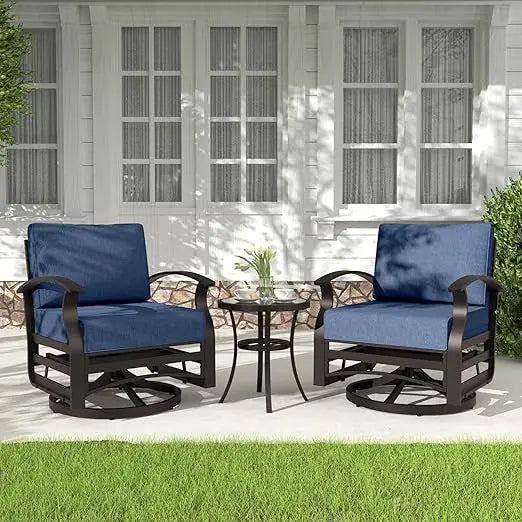 3 Pieces Outdoor Patio Furniture Set Aluminum Rocking Chair Swivel Gliders