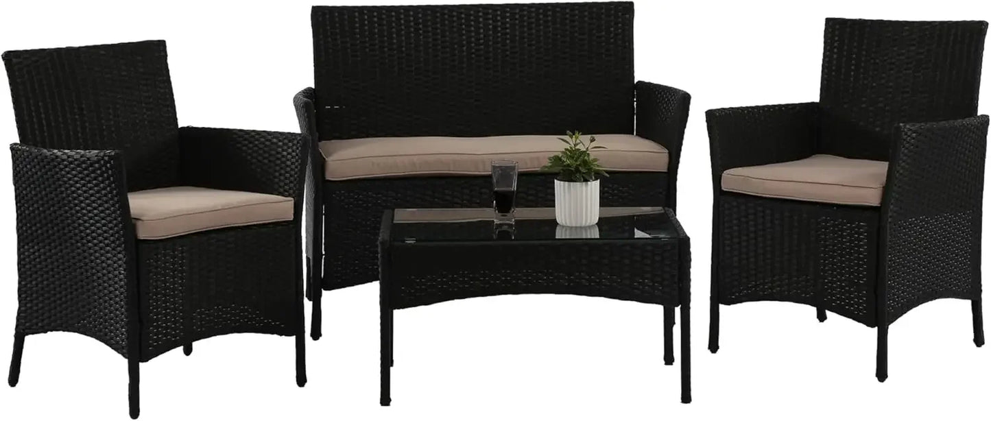 Ljustra 4 Pieces Rattan Patio Furniture Set Garden Conversation Sofa