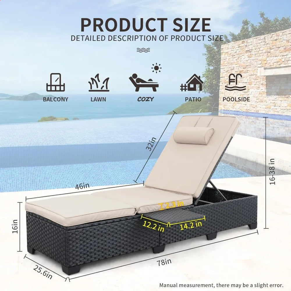 Outdoor Chaise Lounge Chairs Set of 2 Wicker Recliner Patio Furniture