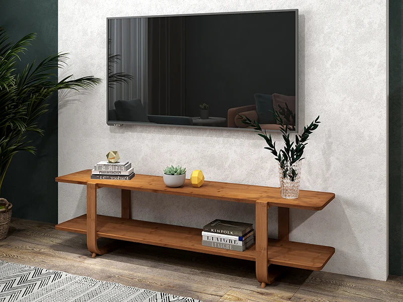 Bamboo TV Stand for 65'' TVs Modern Storage Accent Media Console