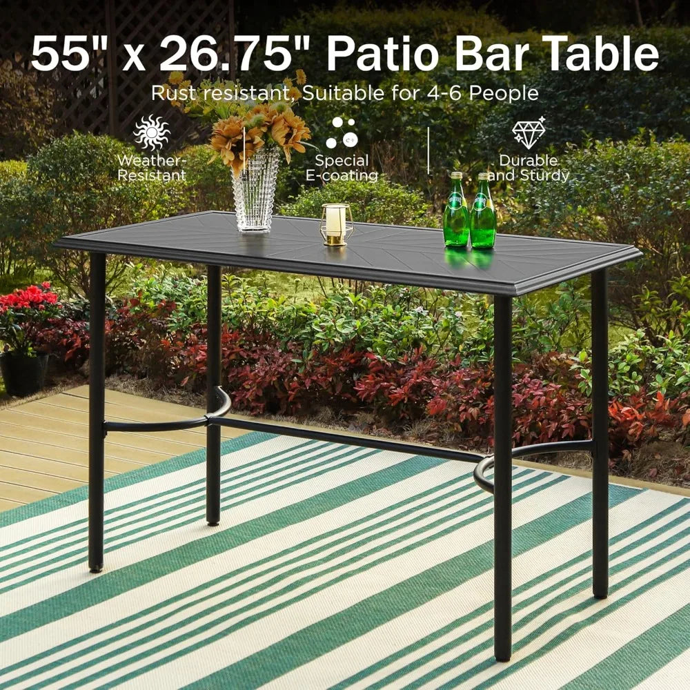 Outdoor Bar Table for 4-6 Counter Height Rectangle Metal Steel Frame