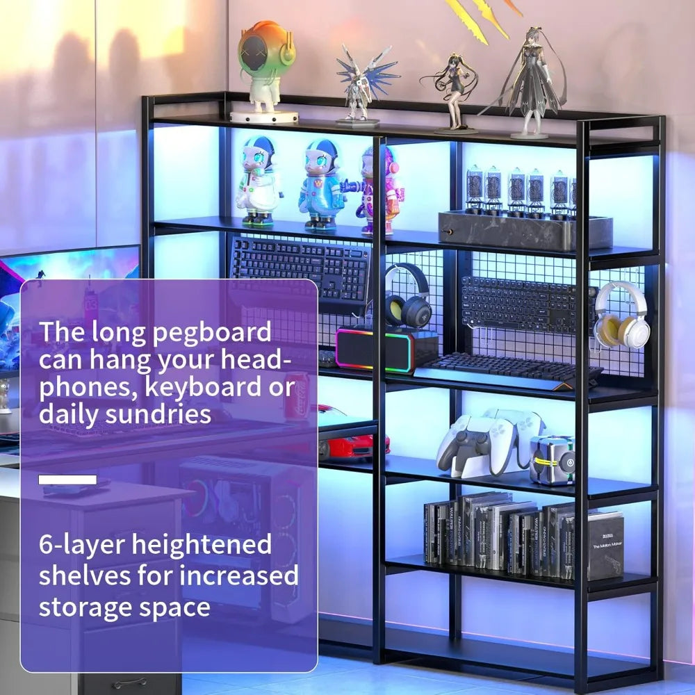 L Shaped Corner Desk with Drawers LED Lights Gaming Office Storage